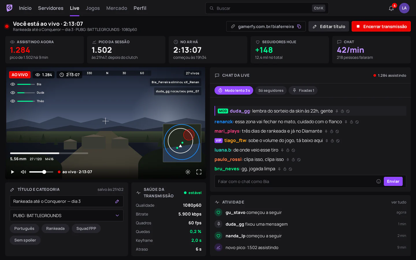 Estúdio da live